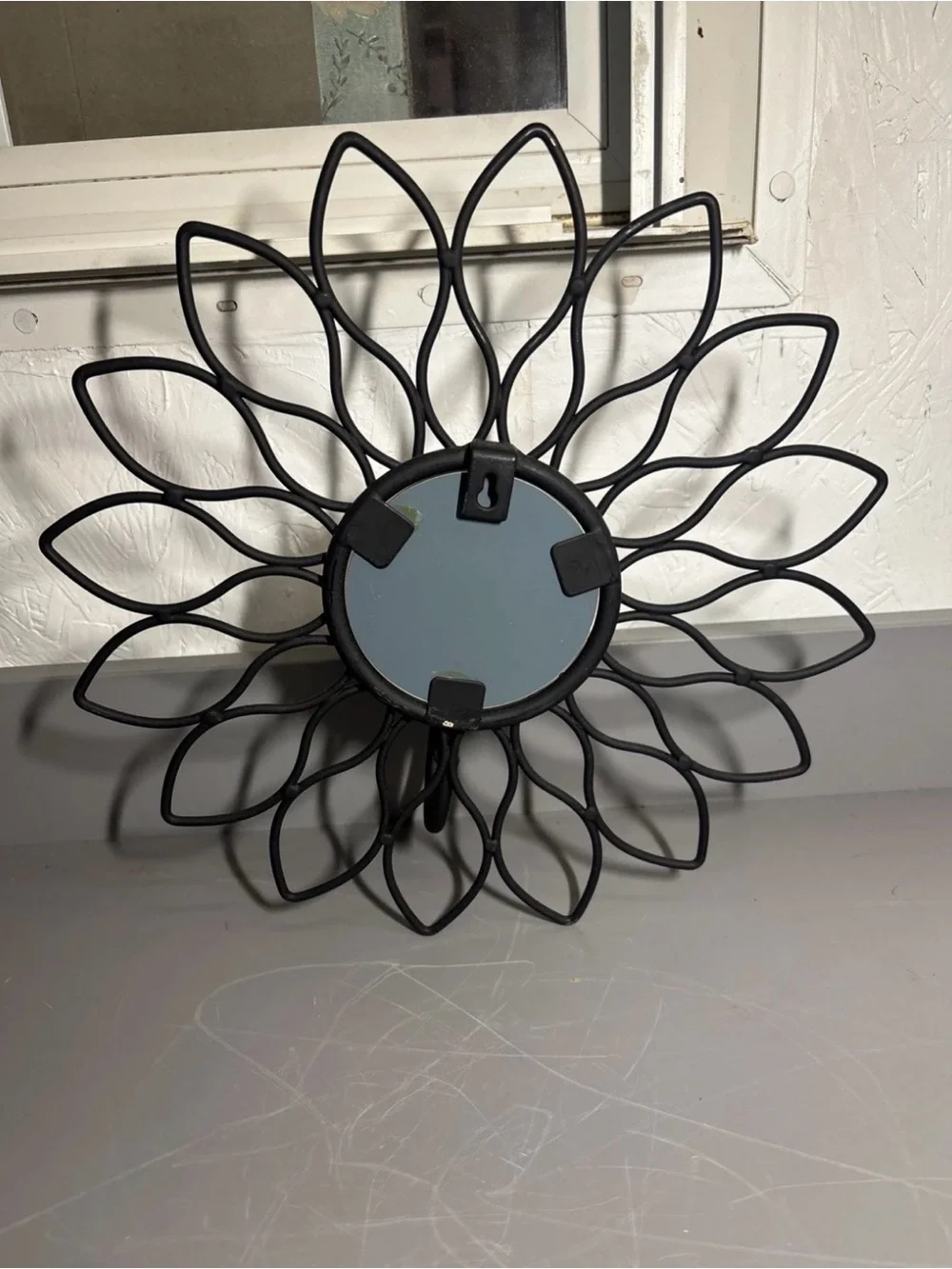 Black Sunflower Wire Wall Mirror with Candle Holder